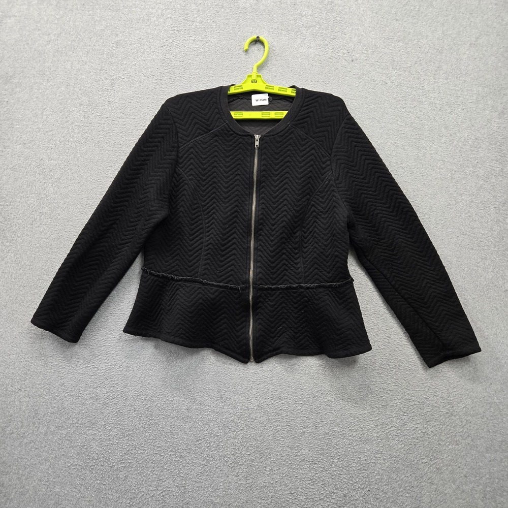 Torrid Women Jacket 2 Black Geometric Peplum Zipper Full Zip